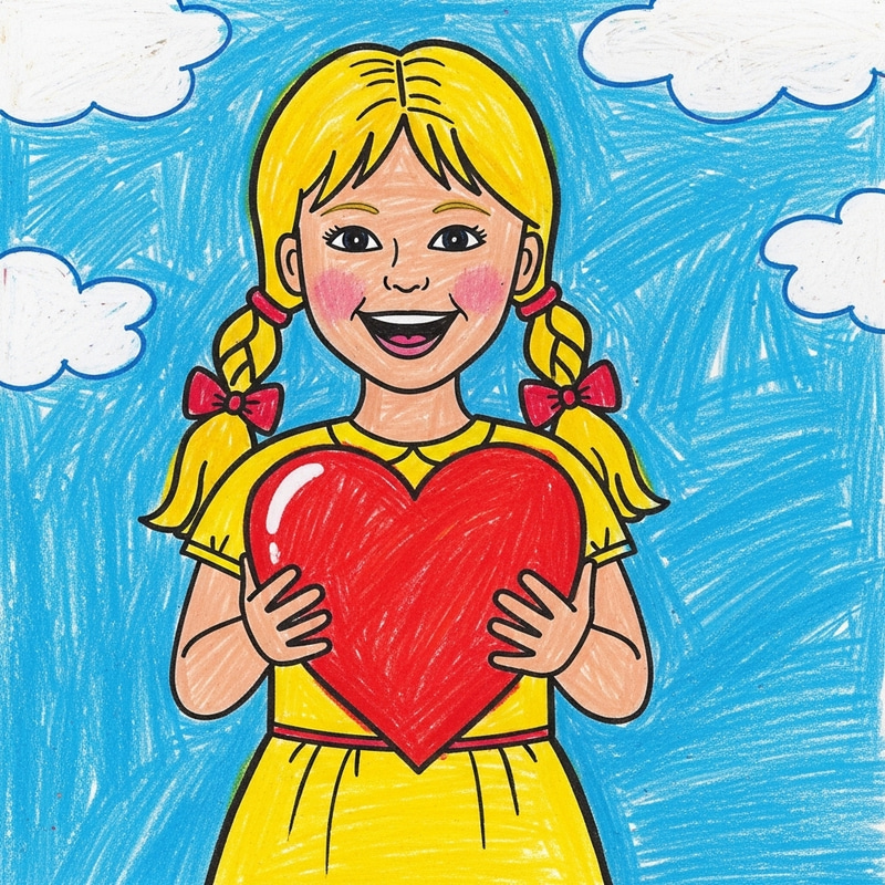 Heartwarming Girl Holding Heart Drawing | Colorful Crayon Artwork