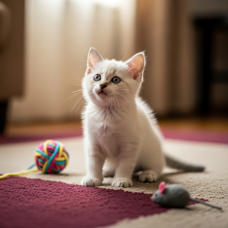 Cute White Kitten on Soft Rug | Playful & Sweet