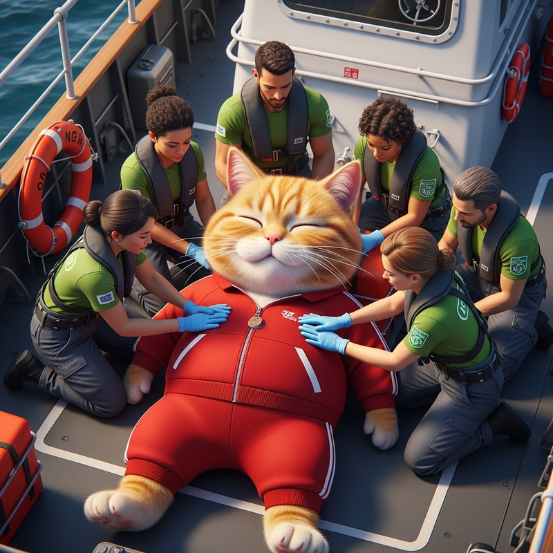 Chubby Fluffy British Cat Rescue on Ship Deck