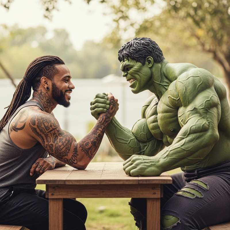 Lil Wayne Arm Wrestle with Hulk: Strength and Unity Displayed Lil Wayne Arm Wrestle with Hulk: Strength and Unity Displayed