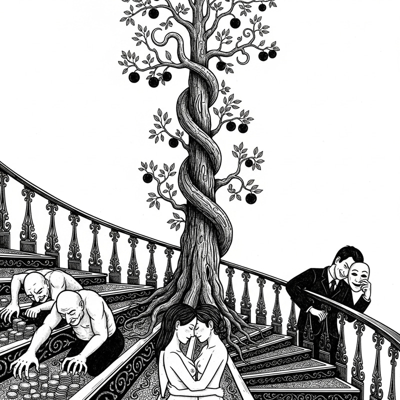 Spiral Staircase Ascending: Tree of Good and Evil, Human Passions Depicted Spiral Staircase Ascending: Tree of Good and Evil, Human Passions Depicted