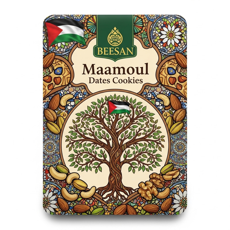 BEESAN Maamoul Dates Cookies: Vibrant Packaging Inspired by Palestinian Heritage