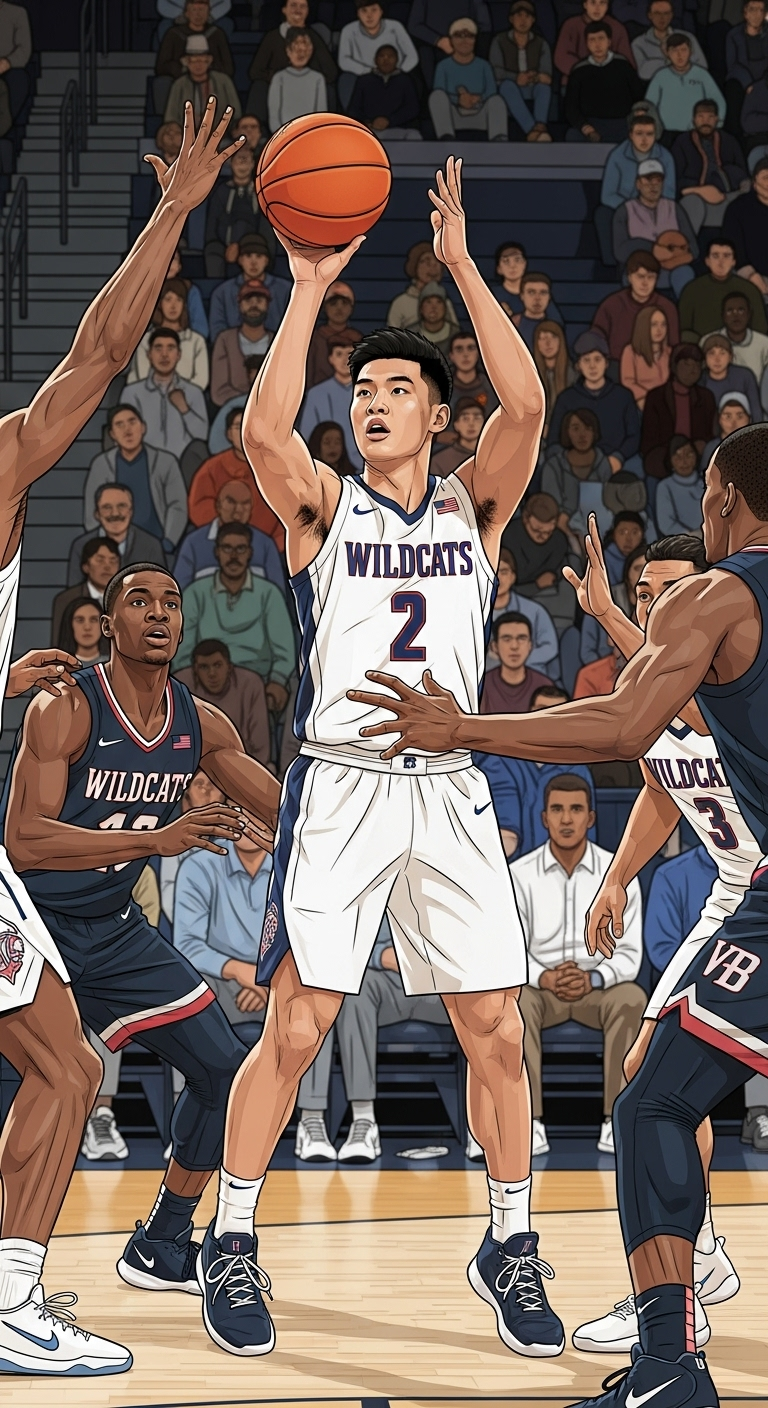 Vibrant Basketball Illustration: Asian Player's Game-Changing Moment for Wildcats Vibrant Basketball Illustration: Asian Player's Game-Changing Moment for Wildcats
