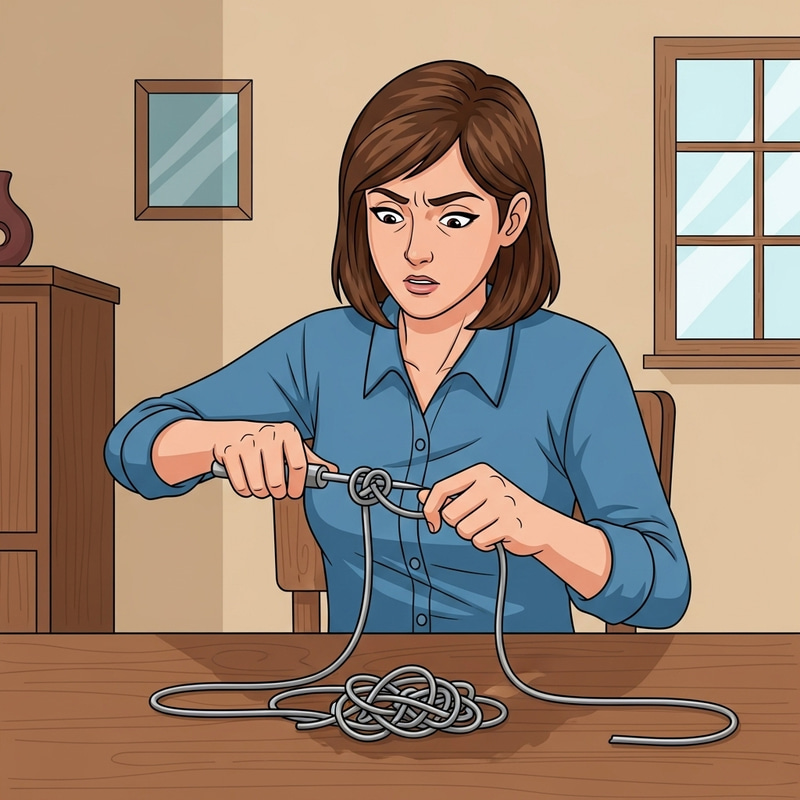 Woman Determined to Untangle Complicated Knot Woman Determined to Untangle Complicated Knot