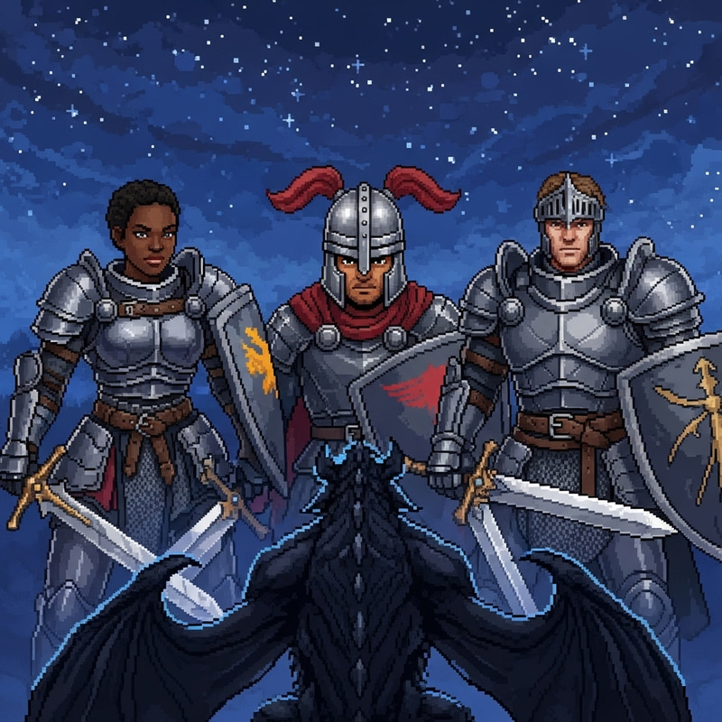 Gripping Medieval Fantasy Knights vs Black Dragon | Pixel Art Gripping Medieval Fantasy Knights vs Black Dragon | Pixel Art