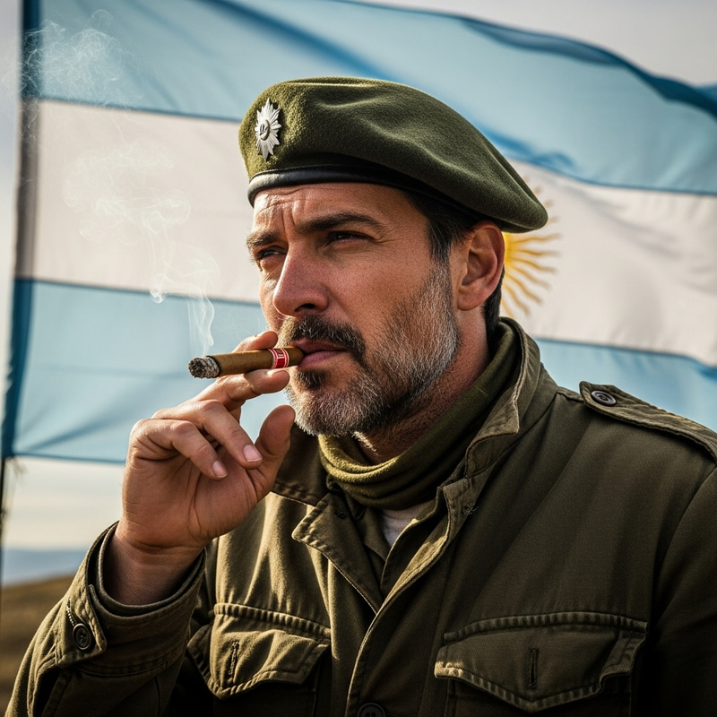 Argentinian Revolutionary Smoking Cigar on Flag Argentinian Revolutionary Smoking Cigar on Flag