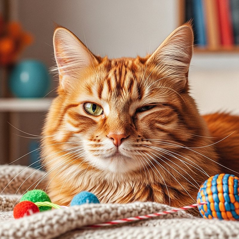 Winking Cat: Fluffy Fur and Long Whiskers