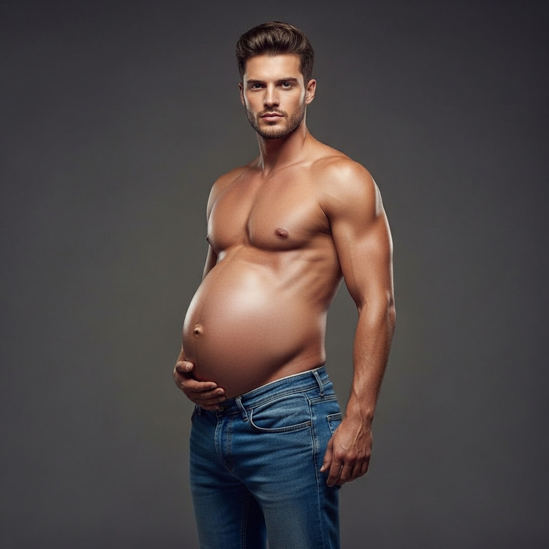 Handsome Muscular Guy with a Pregnant Belly Handsome Muscular Guy with a Pregnant Belly