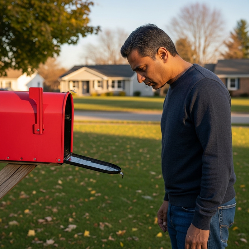 Sad Man Peering Into Empty Mailbox Sad Man Peering Into Empty Mailbox