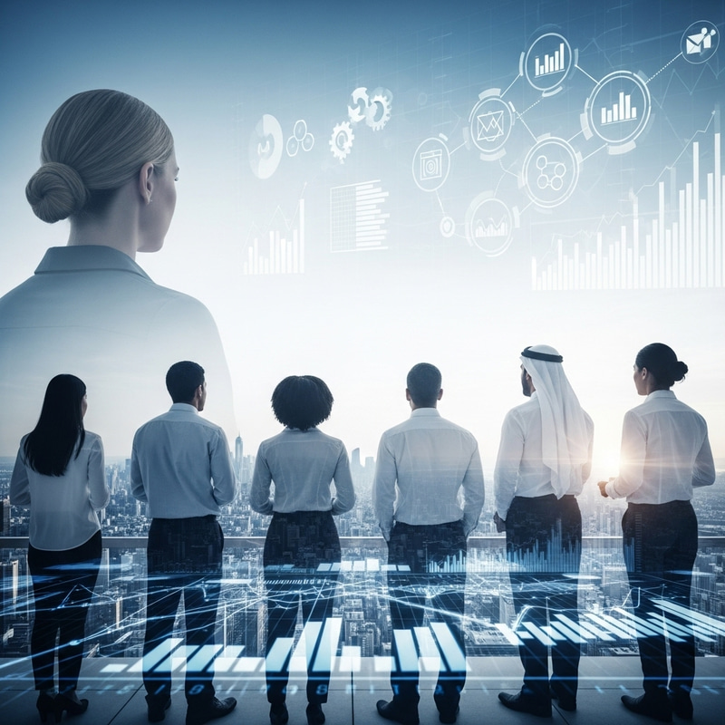 Innovative Business Leaders Surveying Cityscape Views Innovative Business Leaders Surveying Cityscape Views