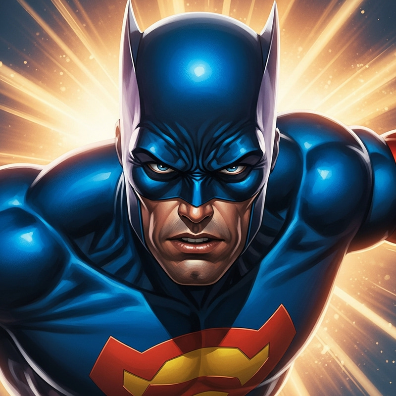 Dynamic Superhero Face | Vibrant Colors, Energy, Movement Dynamic Superhero Face | Vibrant Colors, Energy, Movement