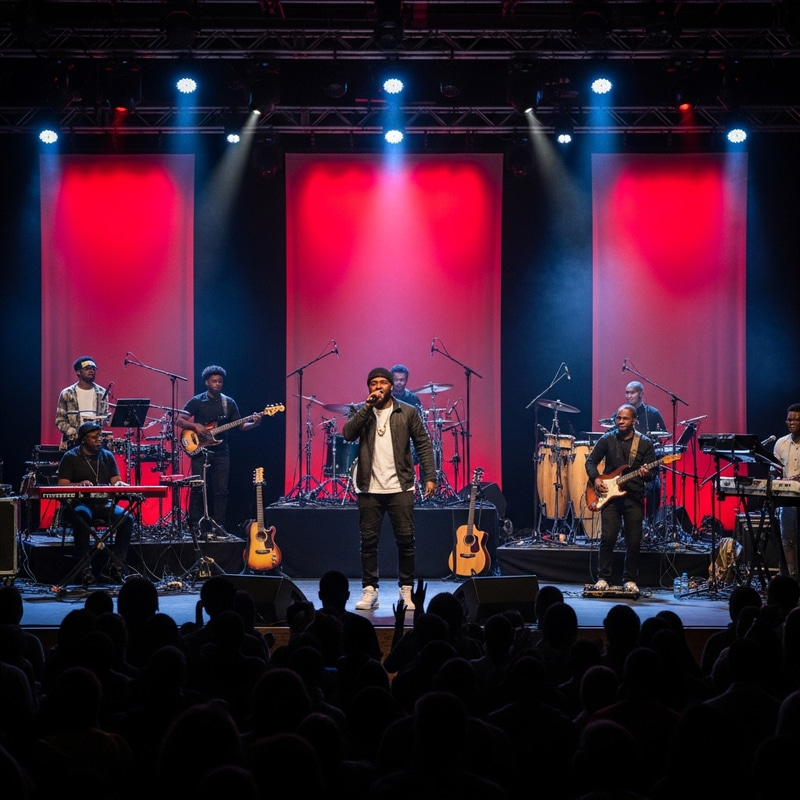 Energetic Rap Show on Dimly Lit Stage | Diverse Music Styles