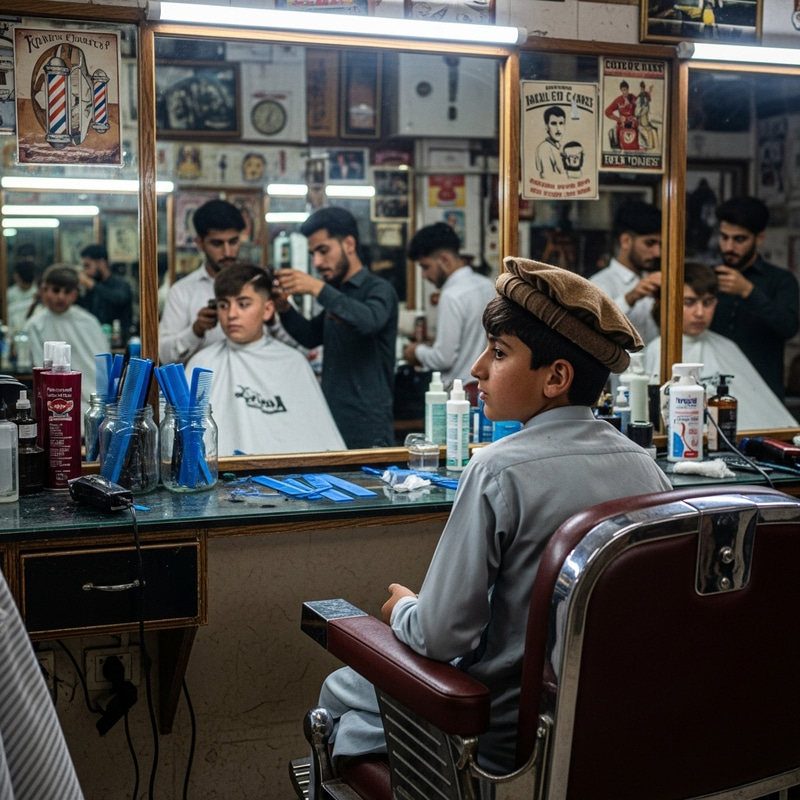 Pashtoon Boy in Barber Shop | Patiently Waiting for Friends' Haircuts Pashtoon Boy in Barber Shop | Patiently Waiting for Friends' Haircuts