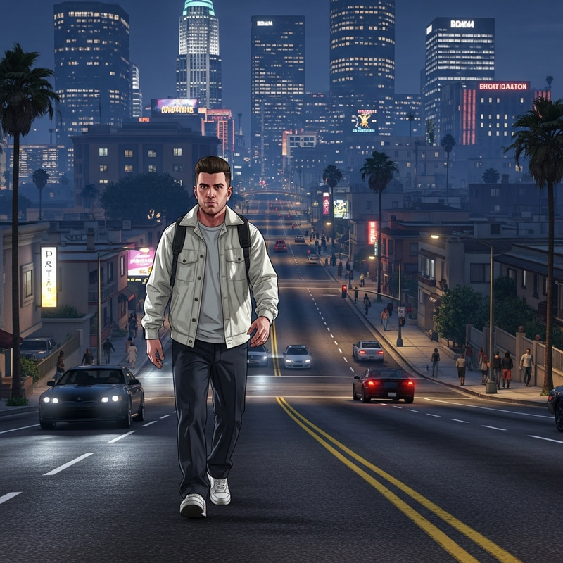 GTA Player: Caucasian Male Character in Virtual City