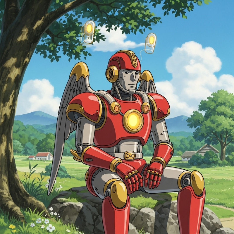 Iron Man in Ghibli Style: Whimsical Artwork