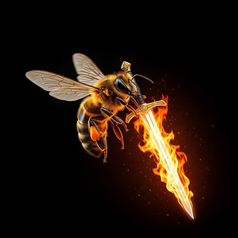 Magical Bee with Fiery Sword - Enchanting Fantasy Art