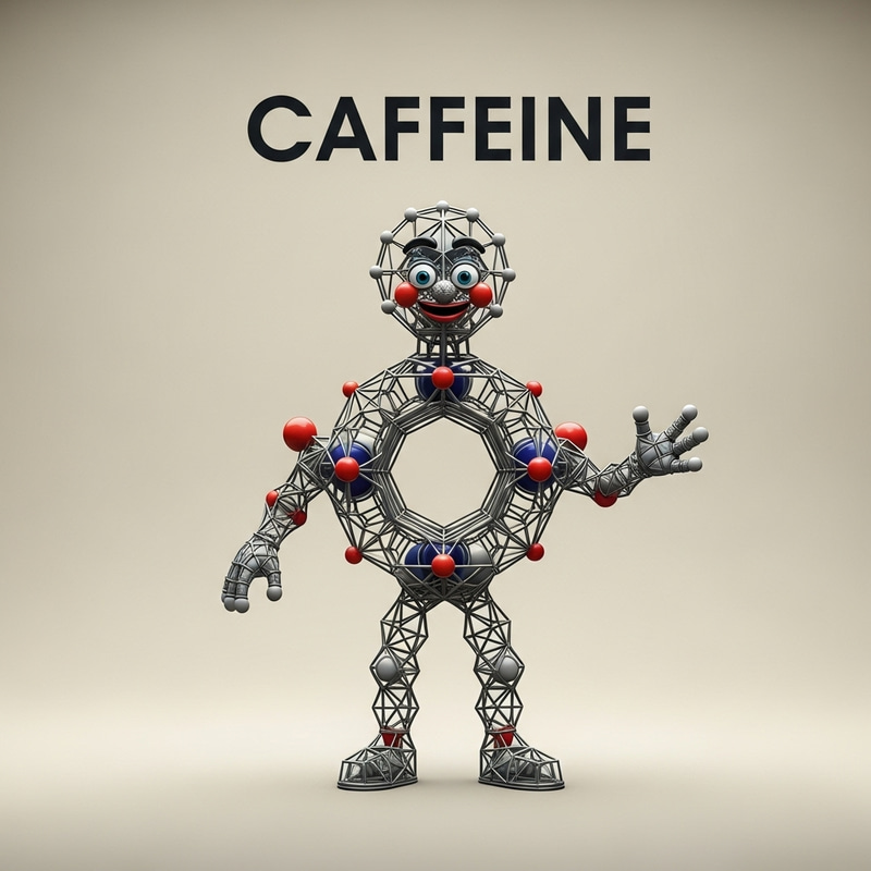 Anthropomorphic Caffeine Molecule Character