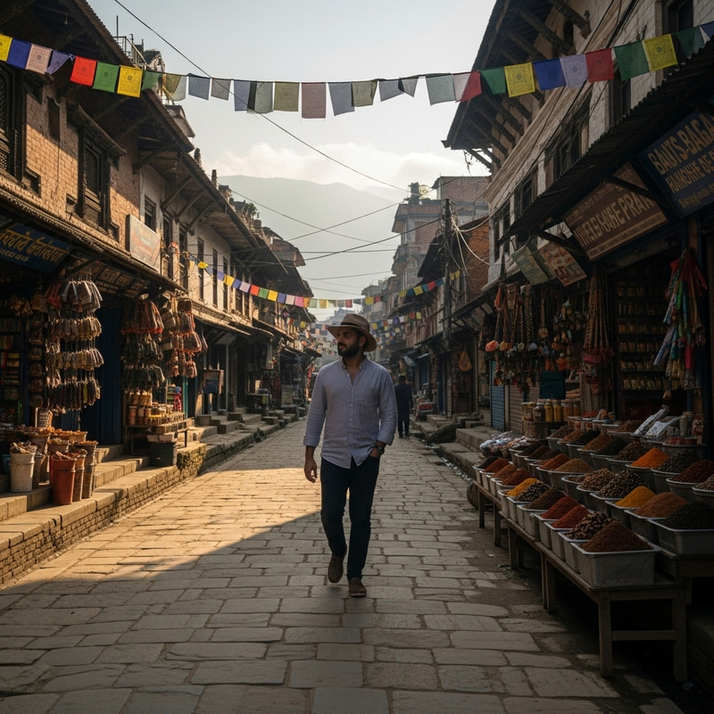 Man Walking in the Streets of Nepal Man Walking in the Streets of Nepal