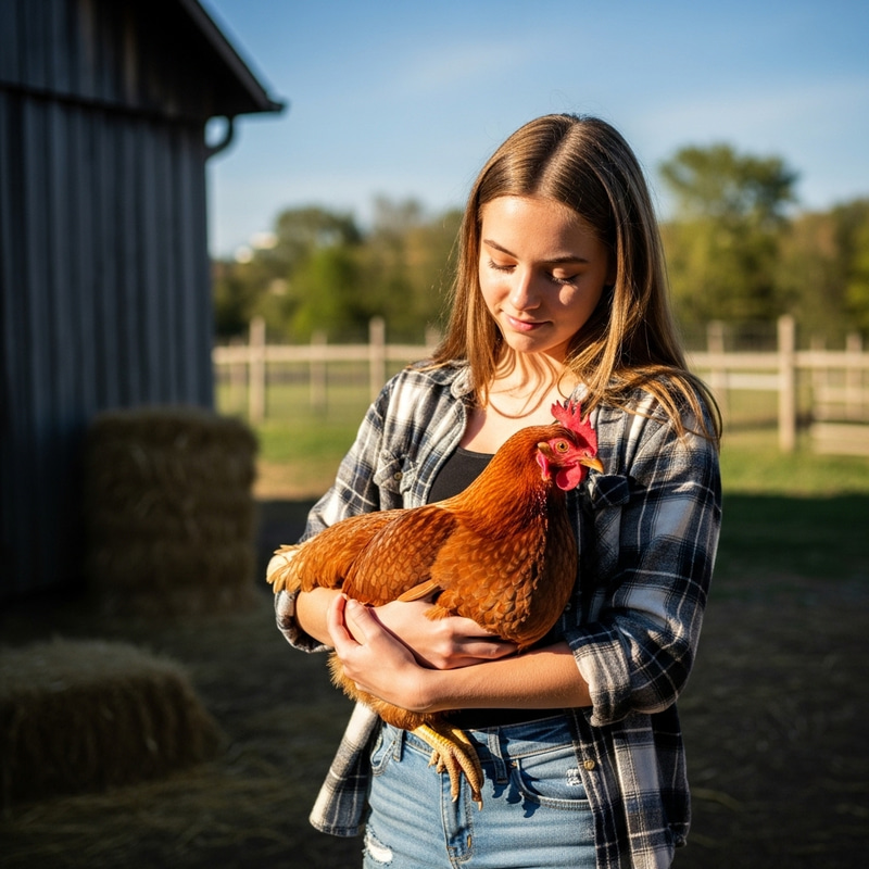 Adolescent Holding Chicken: Heartwarming Moment Captured