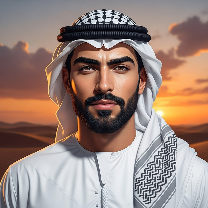 Handsome Male Arabic - Traditional Attire in Desert Sunset