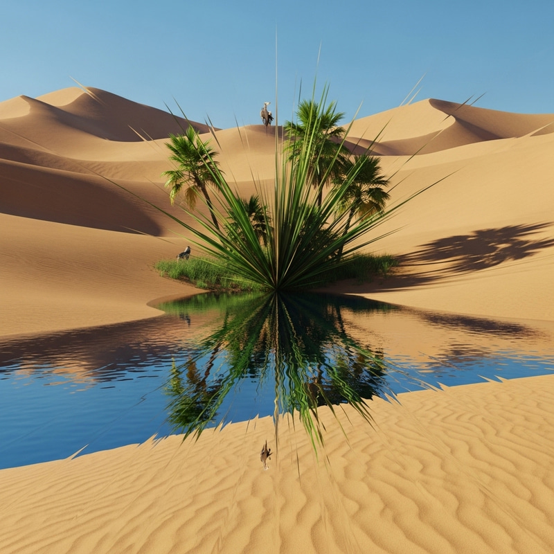 Desert Oasis Abstract: Surreal Interpretation of a Hidden Oasis