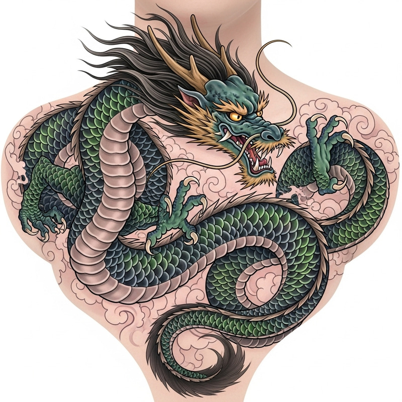 Realistic Oriental Style Shenlong Dragon Collarbone Tattoo Design Realistic Oriental Style Shenlong Dragon Collarbone Tattoo Design