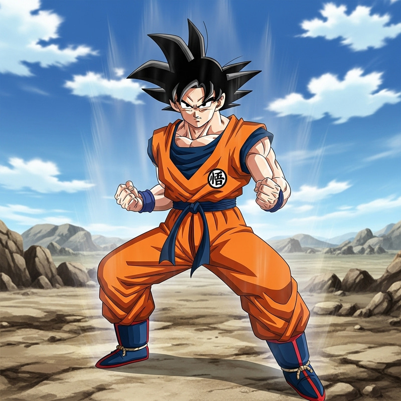 Courageous Goku in Bright Orange Attire Courageous Goku in Bright Orange Attire