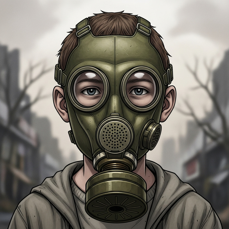 Young Boy in Gas Mask Young Boy in Gas Mask