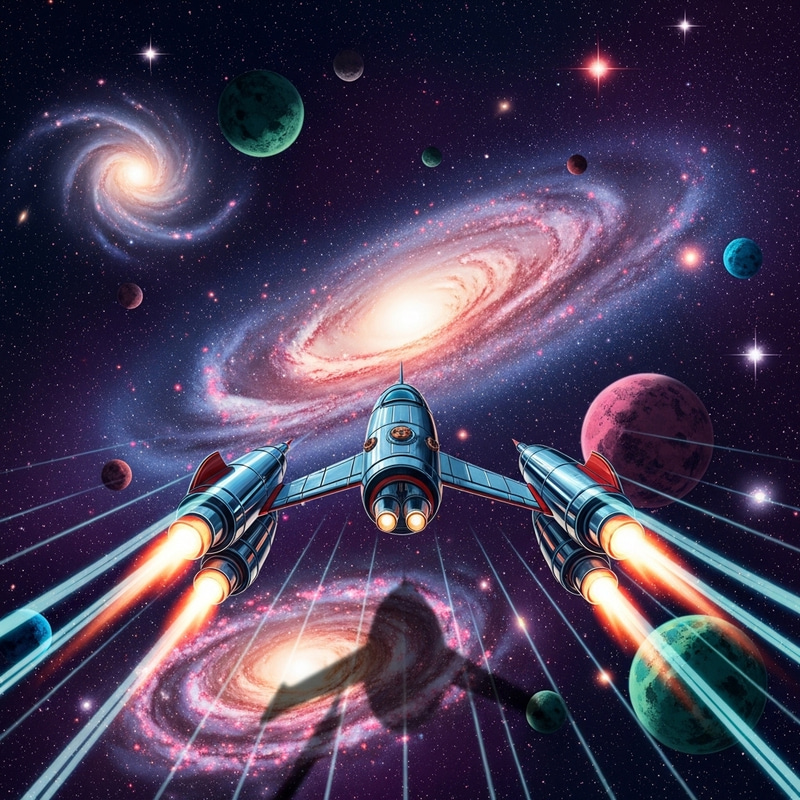 Retro-Futuristic Cosmic Journey | Neon-lit Sci-Fi Spaceship