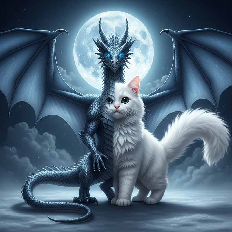 Half Night Dragon, Half Fluffy White Cat: A Unique Creature