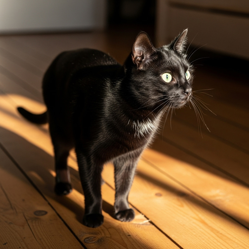 Adorable Black Domestic Cat with Curious Gaze