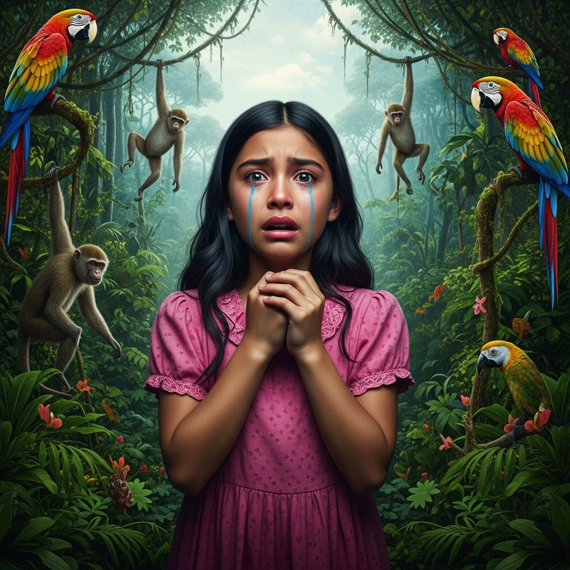 Frightened 12-Year-Old Girl in Pink Dress | Jungle Beauty Realism