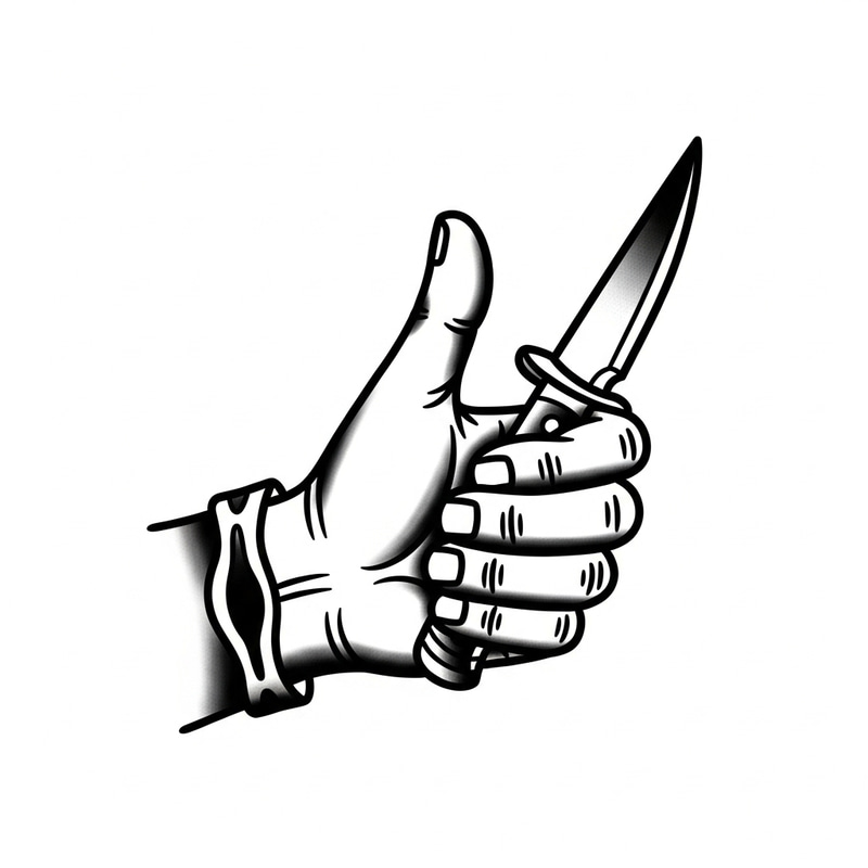 American Traditional Hand Tattoo Knife Design