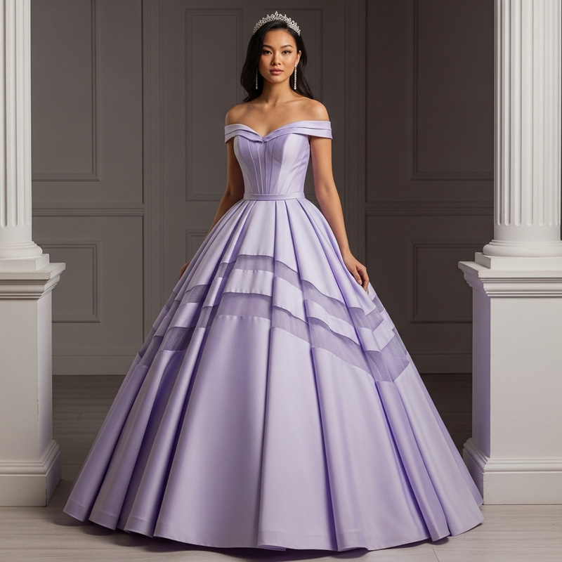 Graceful Princess in Pastel Purple Prom Dress with Mesh Detail