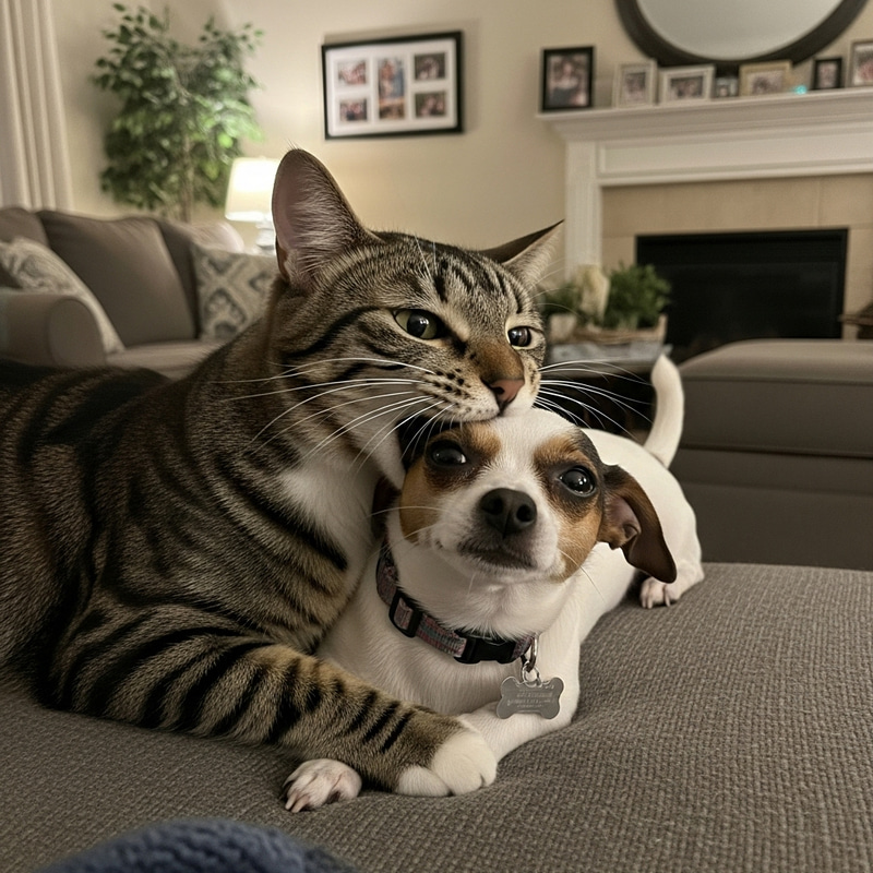 Cat Pretends to Eat Dog: A Playful Friendship Cat Pretends to Eat Dog: A Playful Friendship