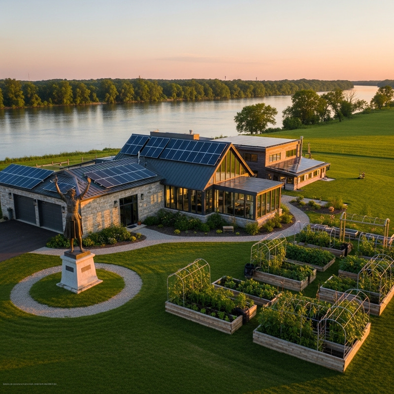 Sustainable 20-Acre Homestead with Empowerment Statue & Glass House - Mississippi River Views Sustainable 20-Acre Homestead with Empowerment Statue & Glass House - Mississippi River Views