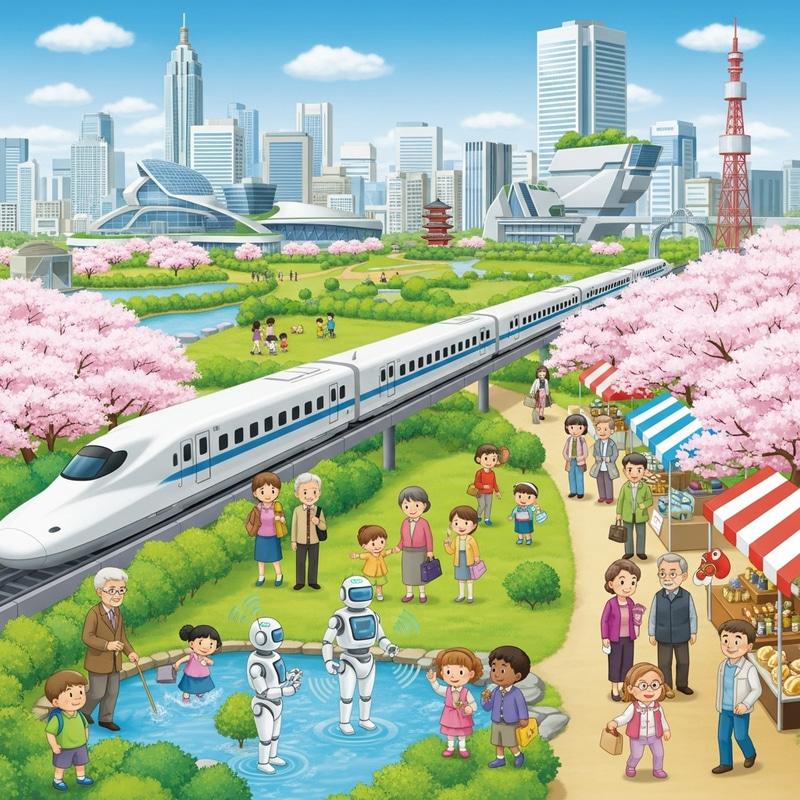 Bright Future of Japan: Advanced Technology and Green Landscapes