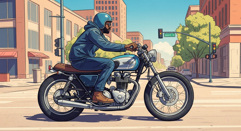 Exciting American Man Riding Retro Motorcycle in Layton, Utah Exciting American Man Riding Retro Motorcycle in Layton, Utah