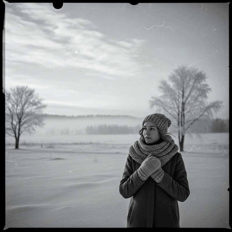 Tranquil Vintage Winter Portrait in Monochromatic Landscape Tranquil Vintage Winter Portrait in Monochromatic Landscape