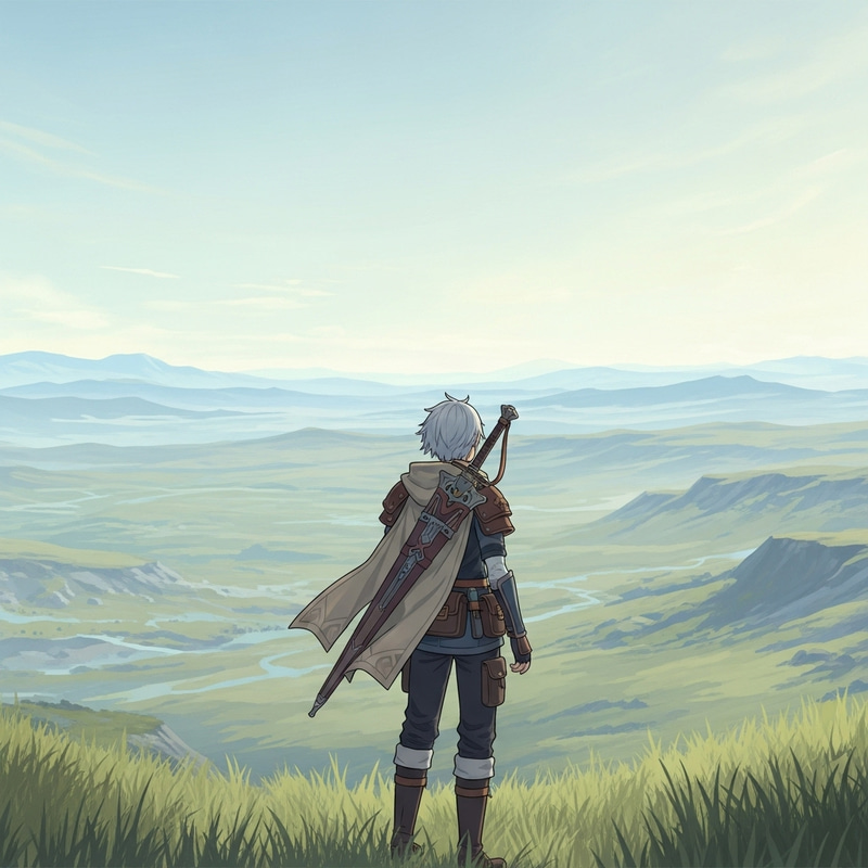 Genshin Style Pale Colors Landscape with Character Genshin Style Pale Colors Landscape with Character