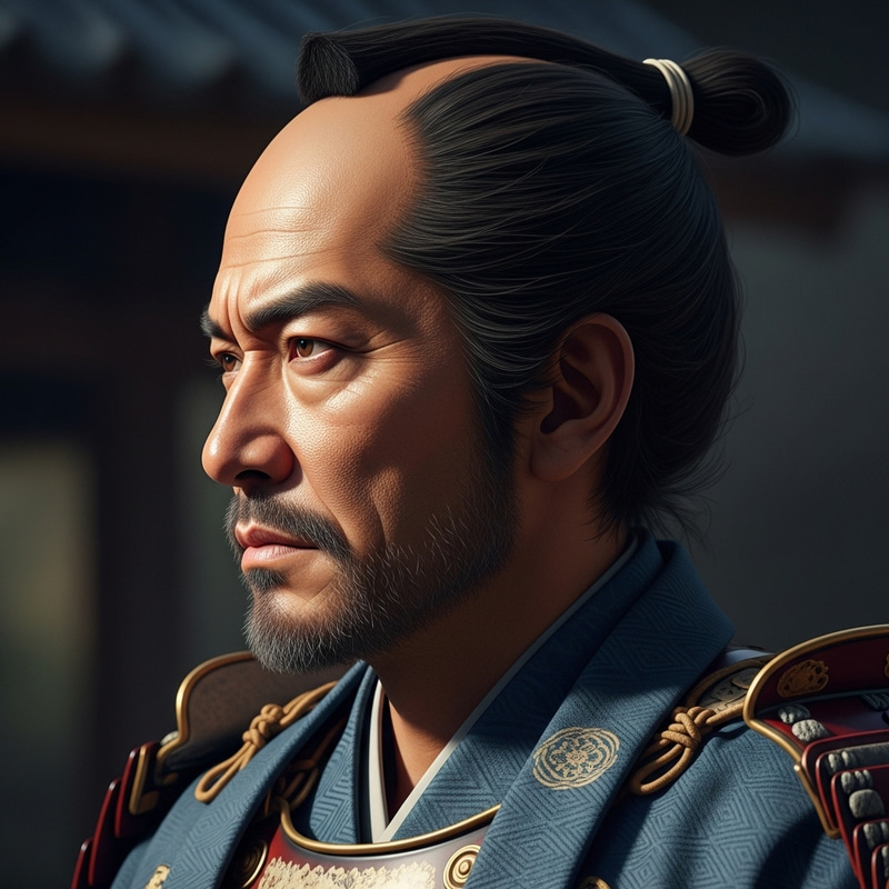 Japanese Samurai Profile Face in Color - Stunning Image Japanese Samurai Profile Face in Color - Stunning Image