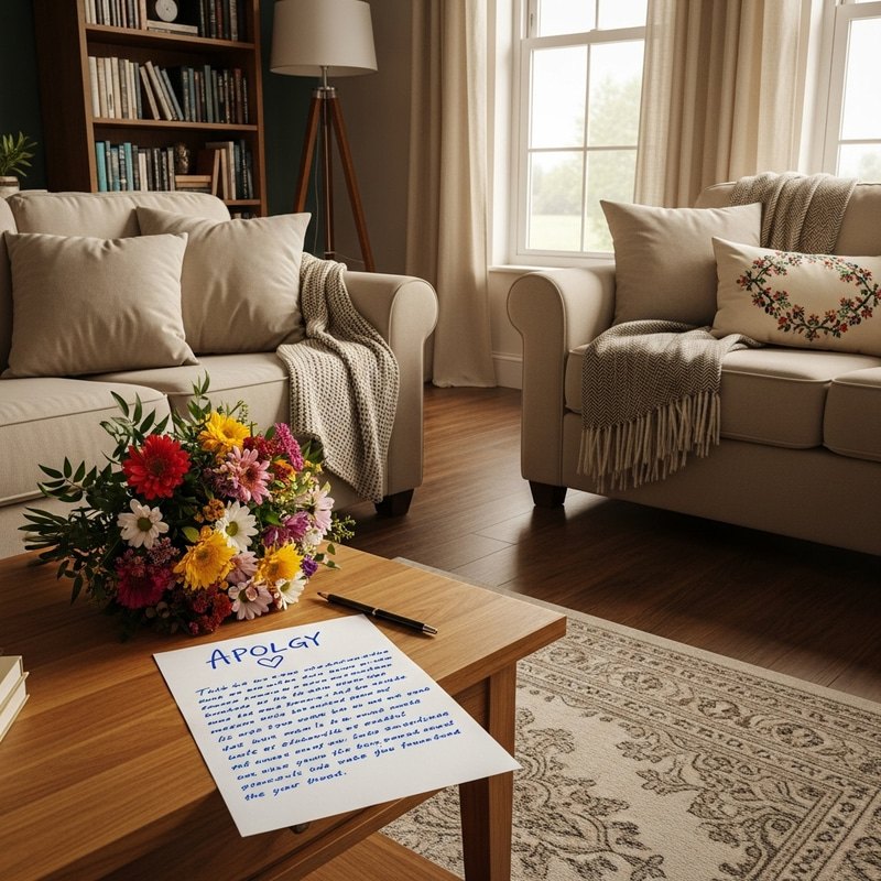 Orderly Home with Apology Letter & Cozy Atmosphere