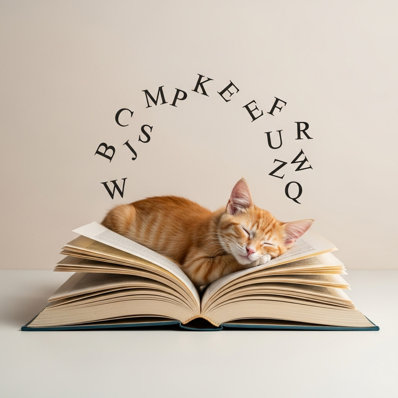 Enchanting Scene with Cat and Floating Letters