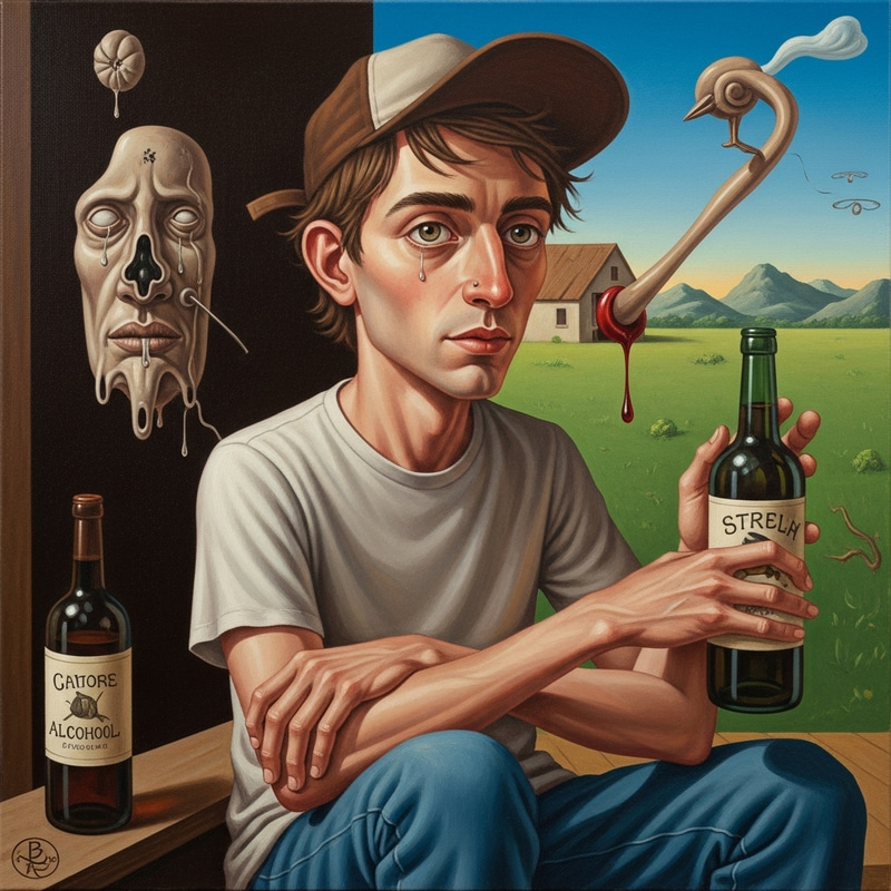 Surrealist Artwork: Emotionally Charged Man in Drug Addiction Turmoil Surrealist Artwork: Emotionally Charged Man in Drug Addiction Turmoil