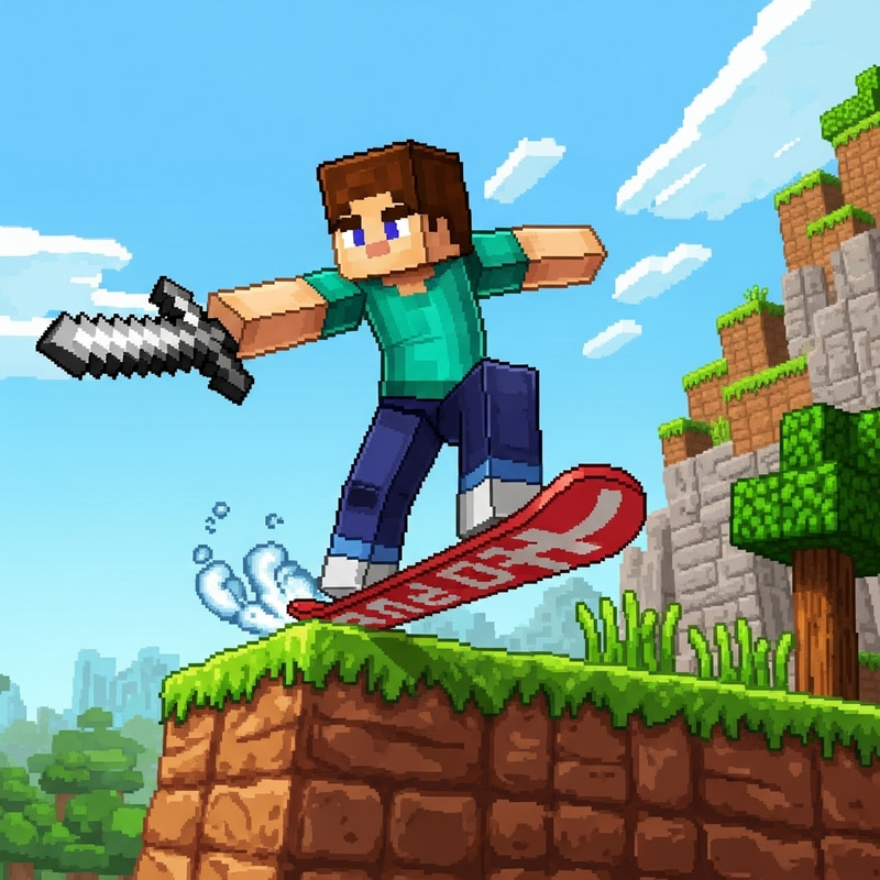 Dynamic Minecraft Pixel Art Player Performing Skillful Trick Dynamic Minecraft Pixel Art Player Performing Skillful Trick