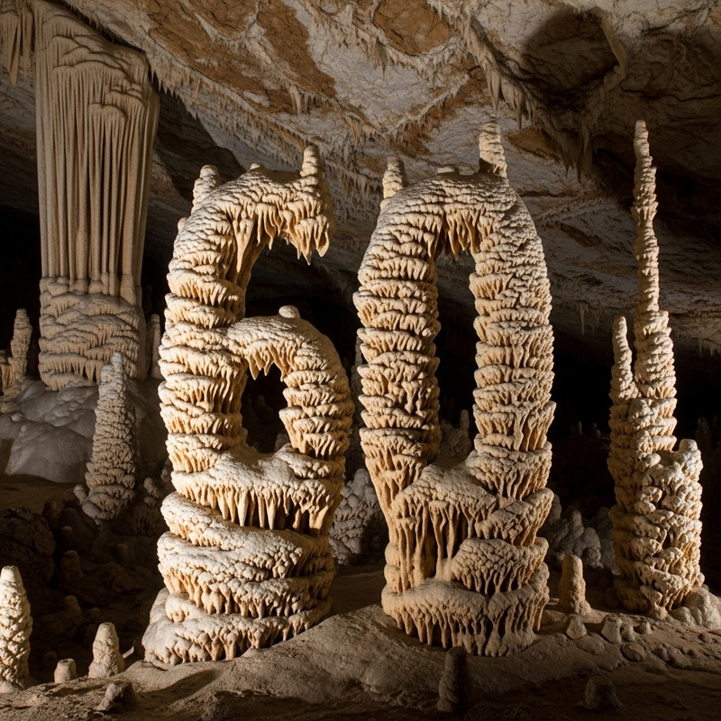 Majestic Stalagmites Forming Number 60 in Cave