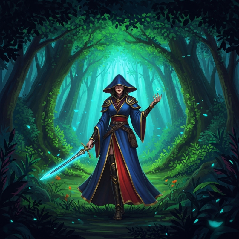 Enigmatic Figure in Verdant Forest - Captivating and Enchanting Composition Enigmatic Figure in Verdant Forest - Captivating and Enchanting Composition