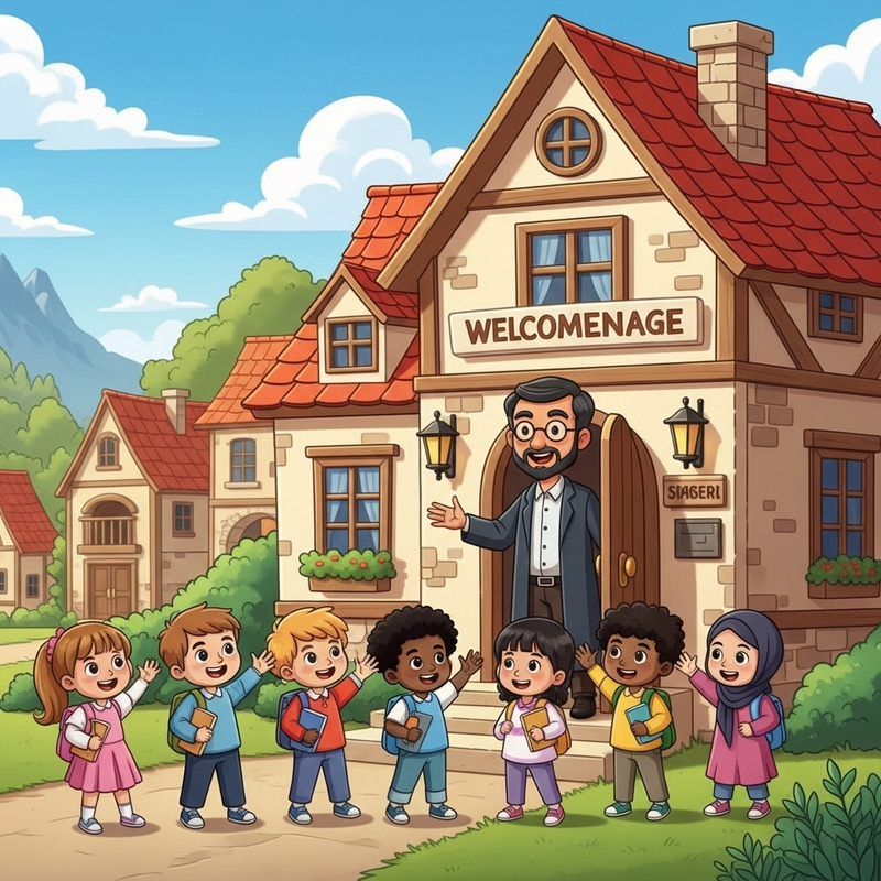 Charming Village Scene with Scholarly Abode and Friendly Tasio