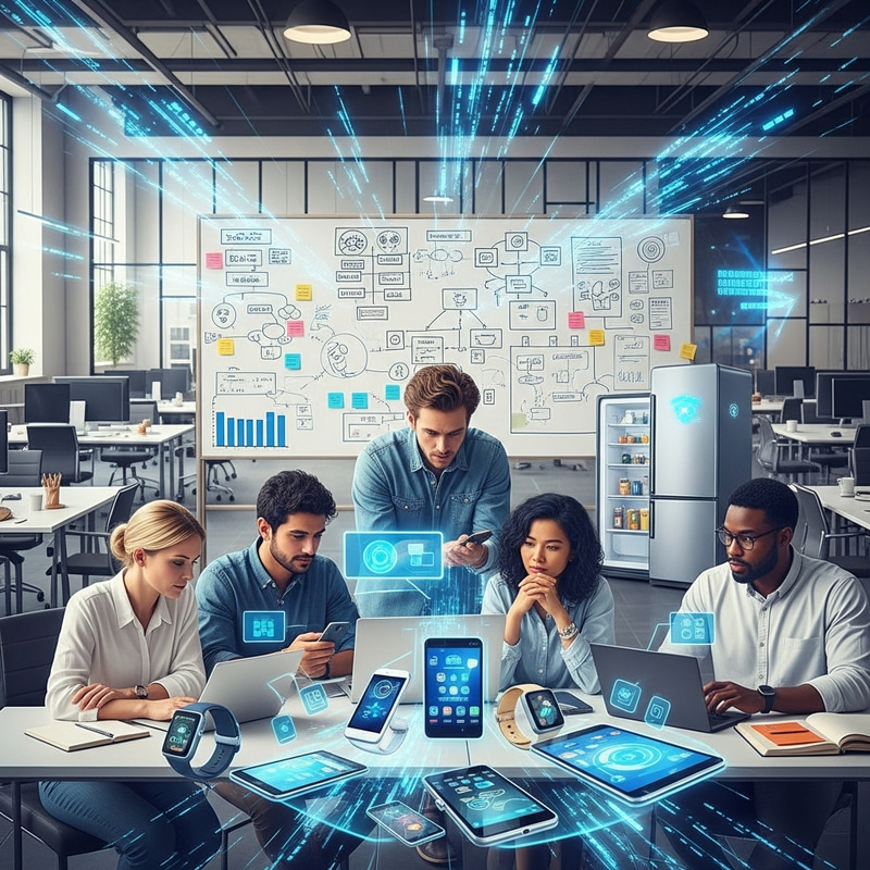 Innovative IoT Development Scene with Diverse Tech Team Innovative IoT Development Scene with Diverse Tech Team