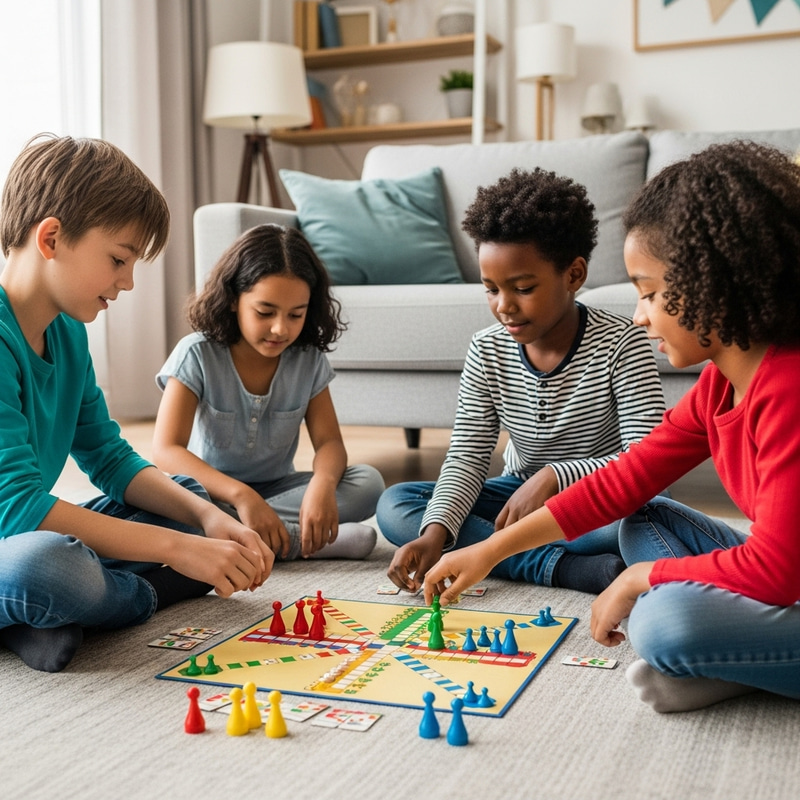 Diverse Children Enjoy Lively Game of Ludo - Fun Game Session Diverse Children Enjoy Lively Game of Ludo - Fun Game Session